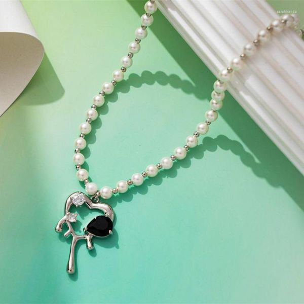 Collares pendientes Corea lujo circón encanto 3D Metal líquido hueco Lava amor perla collar para mujer accesorios joyería regalos