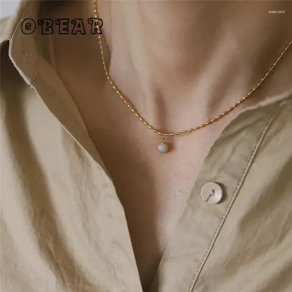 Collares colgantes Corea Pequeño Natural Aventurina Jade Collar redondo para mujeres Acero inoxidable 18k Joyería chapada en oro
