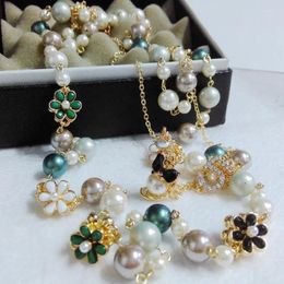 Collares colgantes Bohemia coreana doble flor multicapa joyería de perlas para mujeres