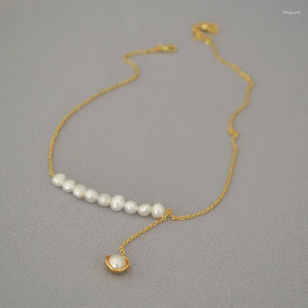Colliers pendentifs Collier de chaîne en forme de Y de bourgeon de perle baroque d'eau douce irrégulière coréenne créative avec un tempérament élégant et deux types de