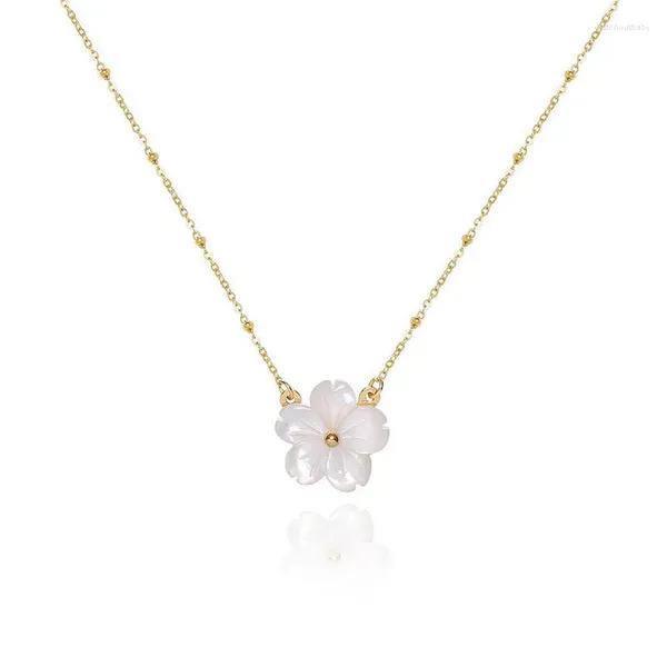 Pendentif Colliers Coréen Délicat En Acier Inoxydable Coquille Blanche Collier De Fleur De Pêche Collier De Chaîne Perlée Bijoux En Gros Goutte