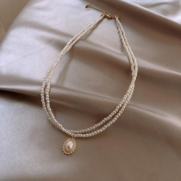 Pendentif Colliers Design Coréen Bijoux De Mode Double Élégant Et Blanc Perle Goutte D'eau Femme Prom Party Clavicule CollierPendentif