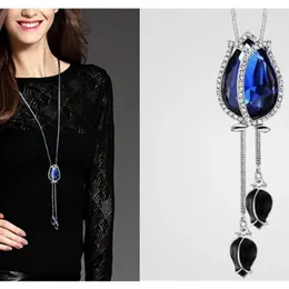 Pendentif Colliers Coréen Mode Charme Bleu Cristal Zircon Collier Pour Femmes De Mariée Bijoux De Mariage Collares Para Mujer