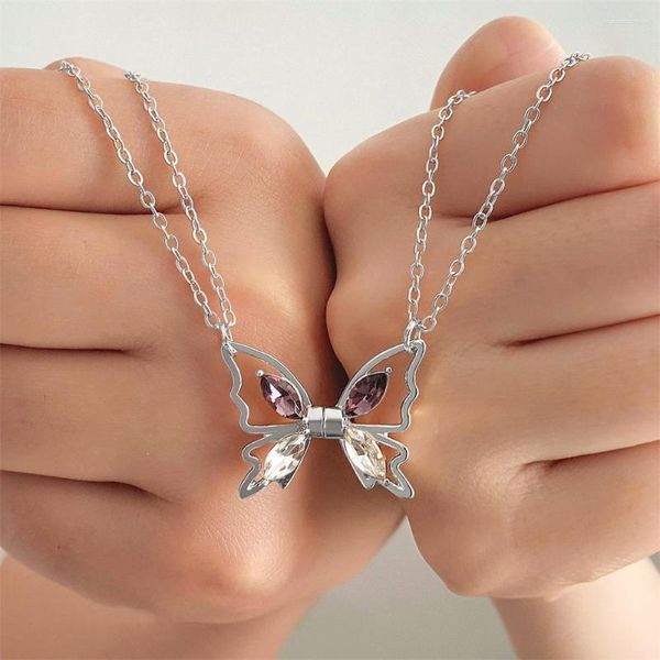 Pendentif Colliers Coréen Mode Couple Collier Cristal Papillon Peandant Pour Les Amoureux Magnétique Amis Bijoux Cadeau De Fête