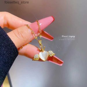 Hanger Kettingen Koreaanse Mode Inkomen Opaal Hart Hanger 14k Geel Gouden Ketting voor Vrouwen Persoonlijkheid Engelenvleugels Hart Ketting Sieraden Gift 2024 L240309