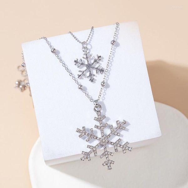 Collares colgantes Moda coreana con incrustaciones de circón copo de nieve doble capa larga cadena de suéter para mujeres niña joyería regalo