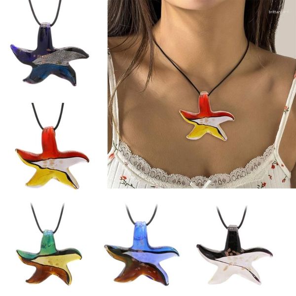 Collares colgantes Moda coreana Collar de cuerda de cuero Mujeres ajustable elegante cristal estrella de mar gargantilla joyería regalo de Navidad T8DE