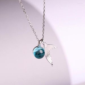 Hangende kettingen Koreaanse mode -zeemeermin schuim sleutelbeen ketting sier vergulde sieraden walvisstaart kristal temperament xl061