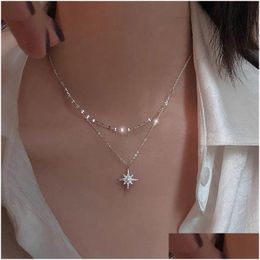 Collares colgantes Moda coreana Mti-Layer Moon Star Mtilayer Collar de clavícula Mujeres Oro Joyería elegante Venta al por mayor Drop Entrega Pen Dhwg2