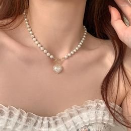 Pendentif colliers mode coréenne perle coeur collier dames plaqué or coquille perle tour de cou femme Boho Kawaii Y2K bijoux cadeau