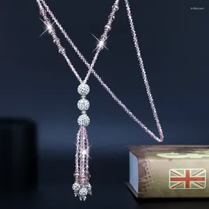 Pendentif Colliers Mode Coréenne Brillant Perles De Cristal Long Gland Collier Pour Femmes Simple Chandail Chaîne Charme Femme Bijoux De Fête