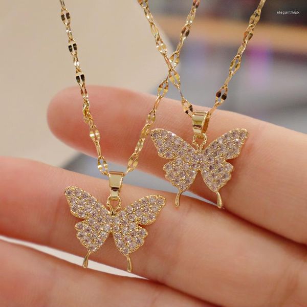 Collares colgantes moda coreana brillante circón mariposa collar para adolescentes mujeres Boho clavícula cadena boda joyería femenina regalos