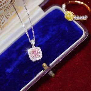 Pendentif Colliers Mode Coréenne Carré Rose Zircon Bijoux Collier Pour Femmes Saint Valentin Balle Fête D'anniversaire Cadeau Accessoires