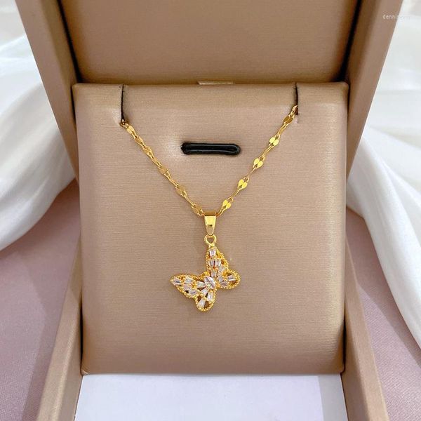 Colliers pendants Collier de papillon de zircon de mode coréen pour femmes Exquise Luxury Gold plaquette chaîne de fille