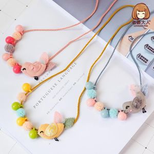 Collares colgantes coreanos hechos a mano tela de dibujos animados lindo pájaro corona bola de hilo princesa niños niña collar accesorios de ropa