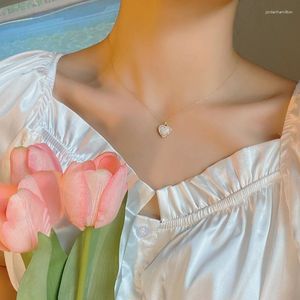 Collares colgantes Corazón coreano para mujeres Moda Simple Rhinestone Geométrico Gota Cadena de clavícula Dulce Joyería para fiesta de boda