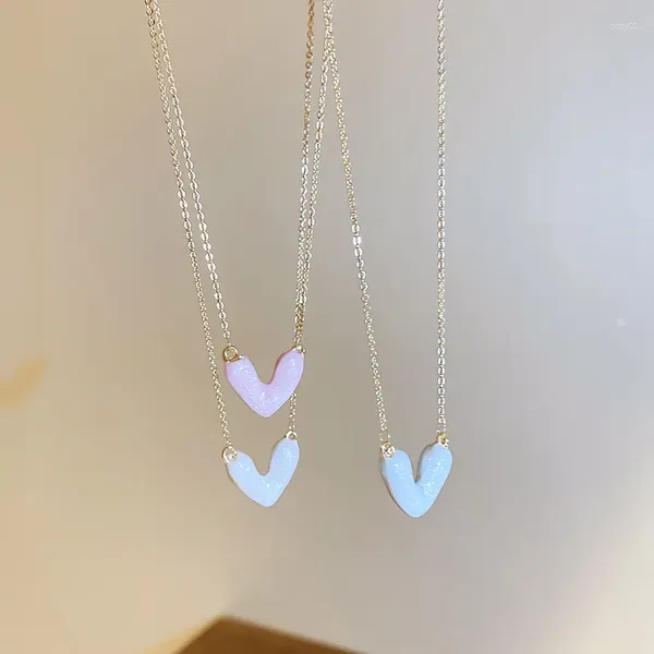 Collares colgantes Luz coreana Aceite de lujo Cayendo Amor Corazón para mujeres Moda Elegante Temperamento Joyería de boda Regalos