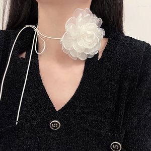 Pendentif Colliers Coréen Rétro Noir Et Blanc Fleur Belle Mince Ruban Cou Bande Chaîne Collier Ras Du Cou Pour Les Femmes Bijoux