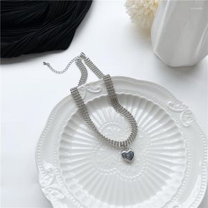 Pendentif Colliers Coréen Romantique Simple Métal Perles Chaîne Alliage Coeur Amour Pendentif Collier Pour Femmes Filles Cou Collier Bijoux Cadeau