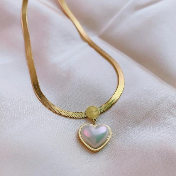 Collares colgantes estilo romántico coreano cadena de clavícula collar de corazón para mujeres niñas lindo vintage perla boda cumpleaños regalo conmemorativo