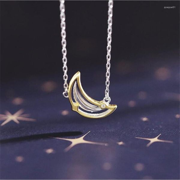 Pendentif Colliers Style Coréen Mode Doux Or Couleur Lune Argent Plaqué Bijoux Non Allergique Frais Moonlight Crystal H460