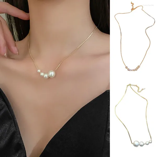 Collares colgantes estilo coreano imitación perla collar corto para mujeres encanto simple cadena de metal gargantilla pulsera conjunto de moda joyería