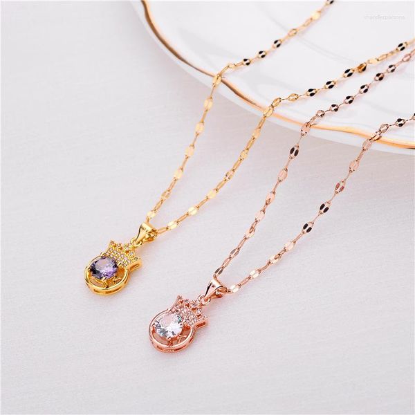 Collares colgantes estilo coreano lujo circón cristal corona mujeres señoras joyería de acero inoxidable cadena de clavícula femenina al por mayor