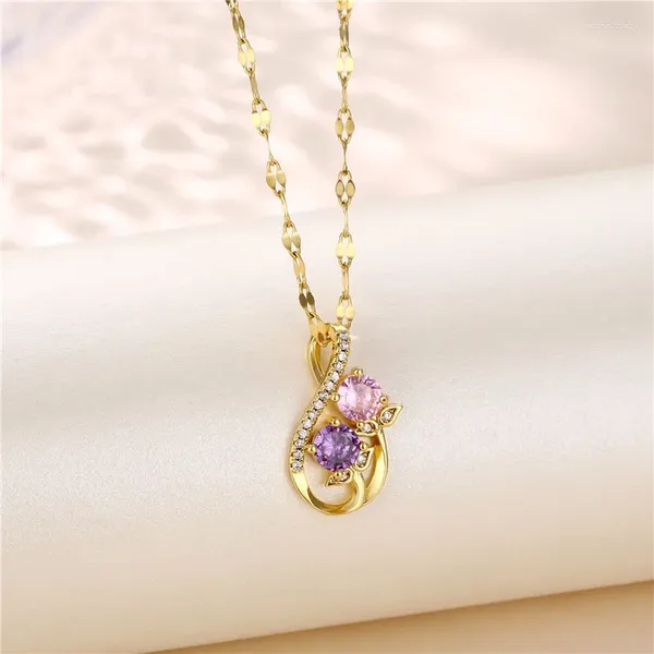 Pendentif Colliers Version coréenne de la mode Fleur Creux Violet Rose Gem Collier Femme