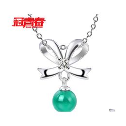 Pendentif Colliers Version coréenne des bijoux avec diamants Jade Collier Net Red Bow Ruby Calcédoine Vert Agate Femme Cristal D Dhlfb