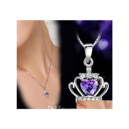 Pendentif Colliers Femmes coréennes Couronne Reine Princesse Violet Blanc Cristal Diamant Charme Sier Plaqué Chaîne Pour Dames Mode Drop De Ote0y