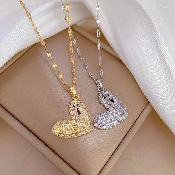 Collares colgantes Collar de gargantilla de corazón de circón coreano para mujeres Joyería femenina Cadena de acero Cristal Nupcial Boda Aniversario Fiesta Regalo