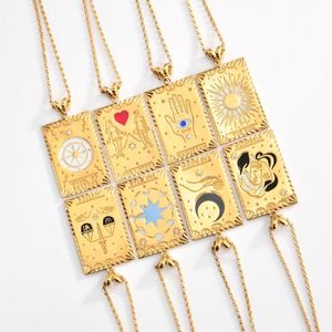 Collares pendientes KouCh Diseño de marca Tangular Collar estético Acero inoxidable Chapado en oro Collier romántico para mujer / hombre Sun Moon CharmPe