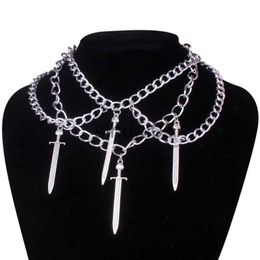 Pendentif Colliers Kpop accessoires épée pendentifs collier Cool multicouche chaînes déclaration tour de cou pour femmes bijoux cadeau meilleur ami x1009