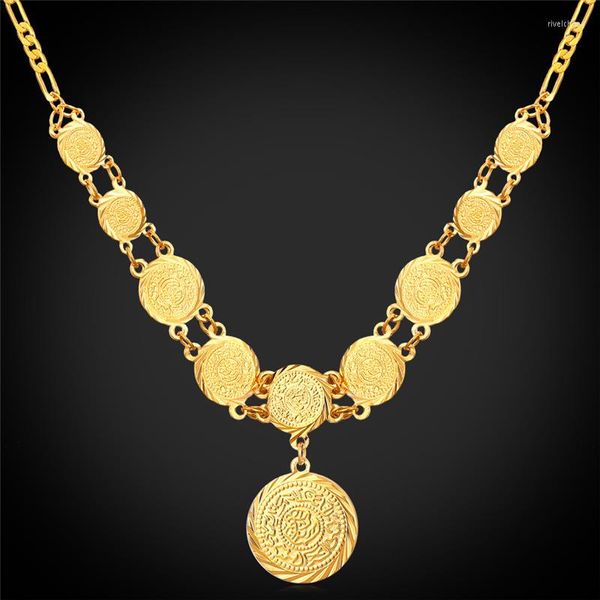 Pendentif Colliers Kpop Antique Coin Collier pour femmes Argent Bijoux Symbole 18K Or Couleur Arabe Islam Musilim Vintage N211