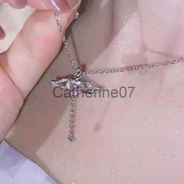 Pendentif Colliers Kpop Fée Ailes Rose Coeur Cristal Pendentif Collier Y2K Egirl Emo Femmes Coeur Clavicule Chaîne Ras Du Cou Bijoux De Mode Cadeaux J230809