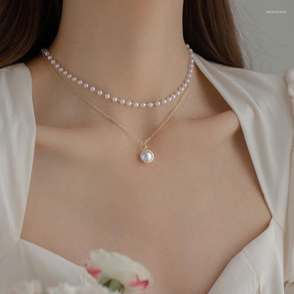 Pendentif colliers Kpop mode Vintage collier de perles pour les femmes 2023 tendance ronde mariage tour de cou bijoux sur le cou perles