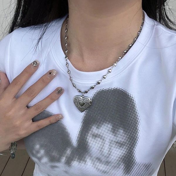 Colliers pendants Kpop Goth Harajuku Collier de coeur esthétique pour les femmes Egirl Y2k 2000 Emo Vintage Punk Jewelry Accessoires