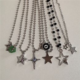 Pendentif Colliers Kpop Vintage Punk Argent Couleur Star Perle Collier pour Hommes Femmes Street Hip Hop Esthétique Grunge Bijoux Y2K Accessoires 230915