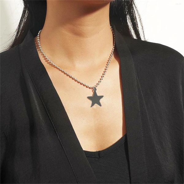 Pendentif Colliers Kpop Vintage Punk Argent Couleur Star Perle Collier Pour Hommes Femmes Street Hip Hop Esthétique Bijoux Accessoires