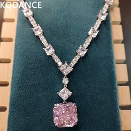 Pendentif Colliers KQDANCE Simulé 15mm Carré Émeraude Vert Jaune Rose Diamant Tennis Collier pour Femmes Sier Plaqué Or Bijoux 230607