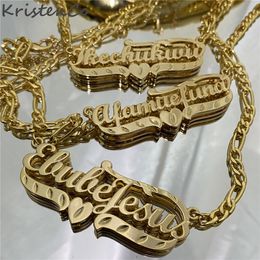 Colliers pendentifs KristenCo Collier personnalisé avec nom personnalisé Femmes Double plaqué gothique Plaque signalétique Collier ras du cou en or personnalisé pour les femmes Cadeau 230711