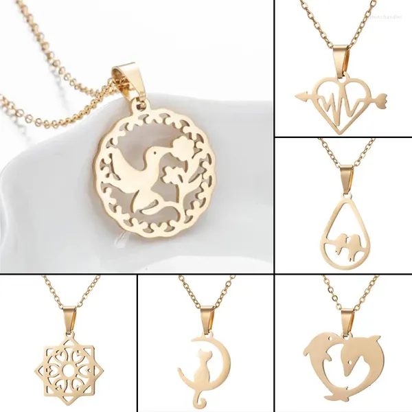 Collares colgantes KSRA Joyería de acero inoxidable Collar de flores de corazón de animal personalizado para mujeres Regalos de amigos