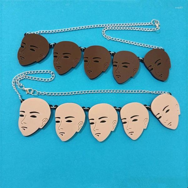 Collares colgantes KUUYS Big Heads caras para mujeres de piel marrón Hiphop rock punk acrílico accesorios de joyería