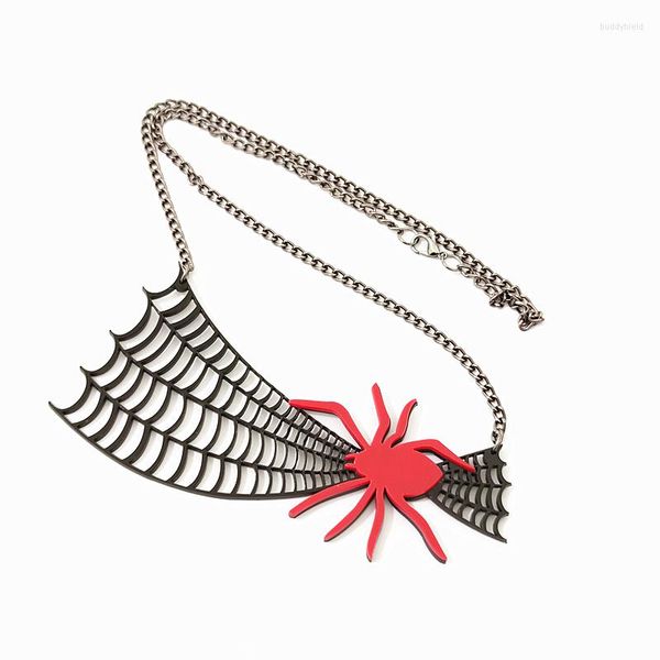 Pendentif Colliers Kuguys Classique Rouge Spider Grand Collier pour Femmes Hommes Mode Chaîne Noire Acrylique Bijoux HipHop Rock Accessoires