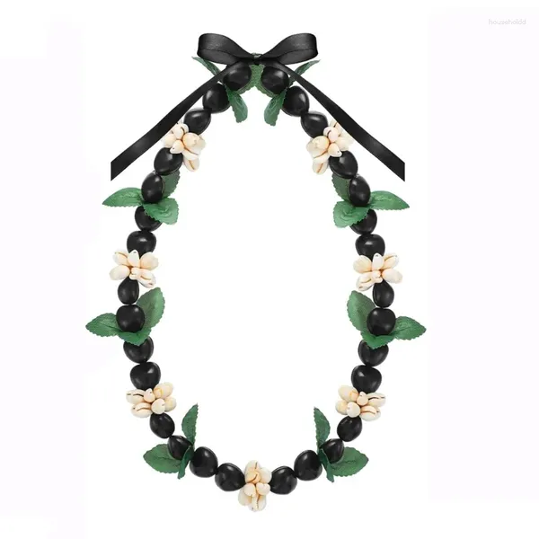 Pendentif Colliers Kukui Nut Lei Collier Hawaïen tressé avec ruban Bow Chunky Acrylique Coquilles Perles Graduation Cadeau