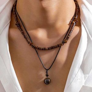 Colliers de pendentif kunjoe 2 pièces / set masque en pierre naturel collier pendant vintage perle en cuir en cuir collier J240516