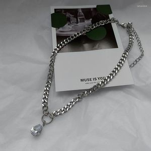 Hanger kettingen Kunjoe 2023 Fashion Kpop Crystal Necklace for Women Hip Hop Punk Simple Link Chain Choke Goth Jewelry Gift