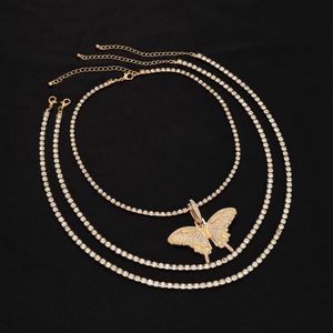 Hangende kettingen Kunjoe 3pcs/set grote vlinder ketting voor mannen vrouwen vintage mode kristal strass ketting choker Jewlery