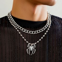 Collares colgantes KunJoe Hip-Hop Spider Cuban Chain Necklace Set para hombres Punk Silver Color CCB Beads Gargantilla Joyería gótica