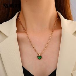 Hanger Kettingen Kymyad Wide Chain Choker voor Dames Goud Kleur Emaille Dubbele Hart Ketting Sieraden Bijoux Femme Collar